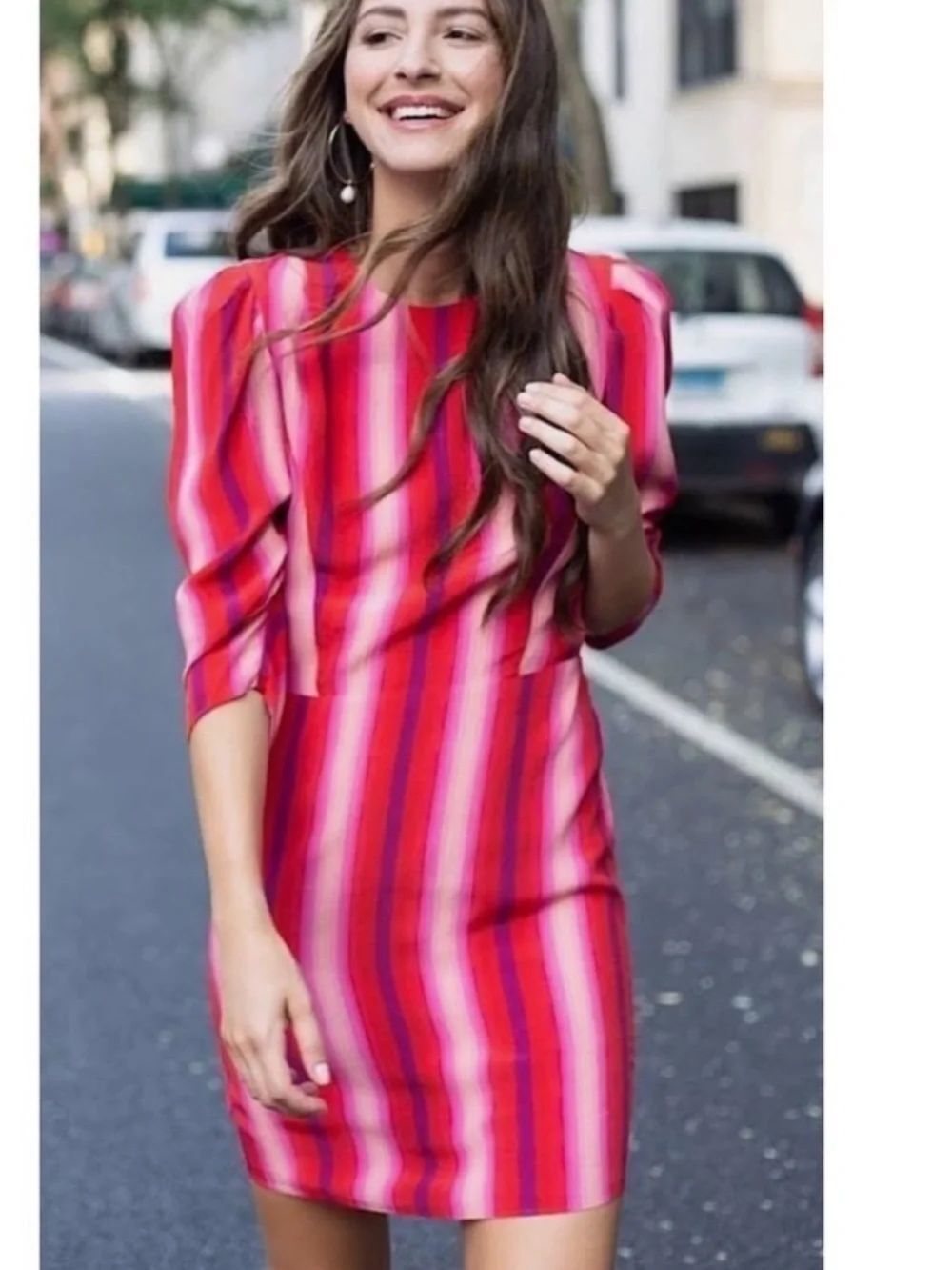 Something Nany Red, Pink & Purple Striped Long-Sleeve Shift Dress Med